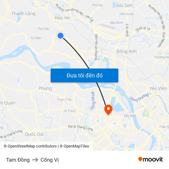 Tam Đồng to Cống Vị map