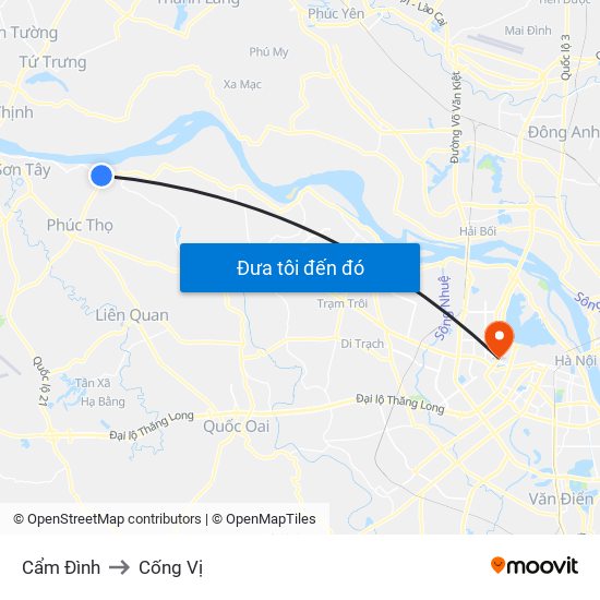 Cẩm Đình to Cống Vị map