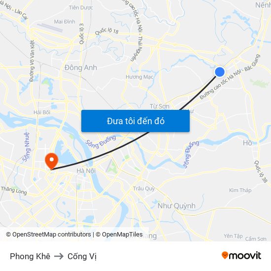 Phong Khê to Cống Vị map