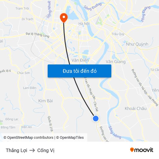 Thắng Lợi to Cống Vị map