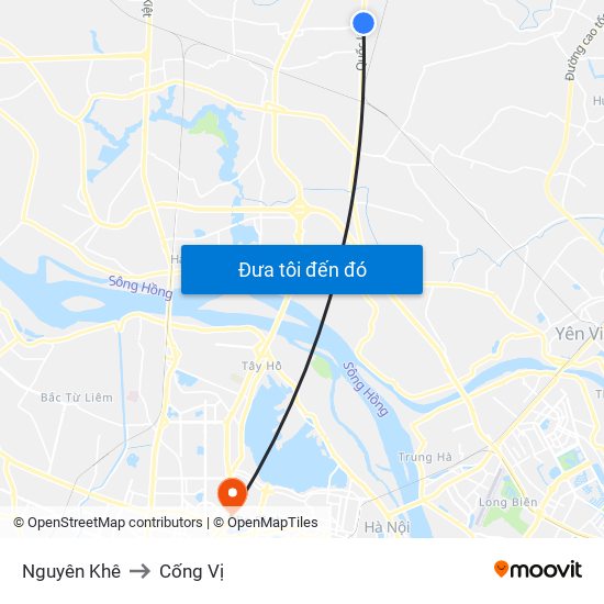 Nguyên Khê to Cống Vị map