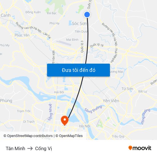 Tân Minh to Cống Vị map