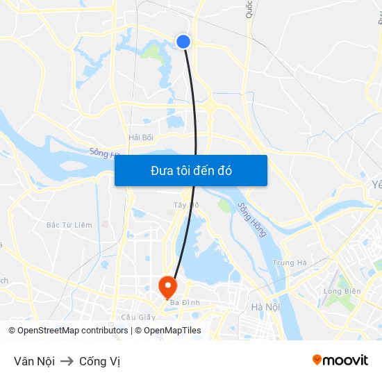 Vân Nội to Cống Vị map