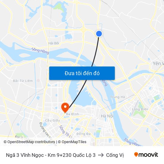 Ngã 3 Vĩnh Ngọc - Km 9+230 Quốc Lộ 3 to Cống Vị map