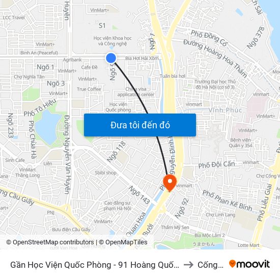 Gần Học Viện Quốc Phòng - 91 Hoàng Quốc Việt to Cống Vị map
