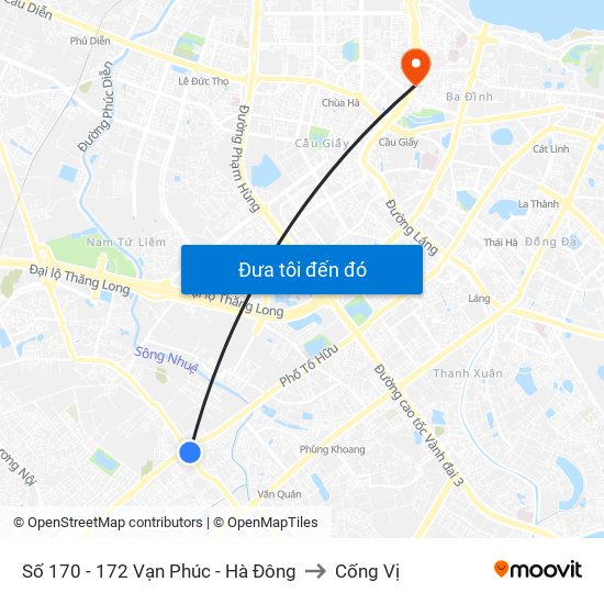 Số 170 - 172 Vạn Phúc - Hà Đông to Cống Vị map