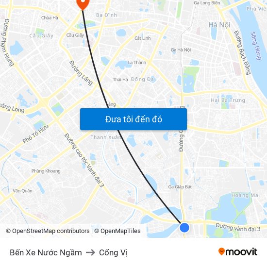 Bến Xe Nước Ngầm to Cống Vị map