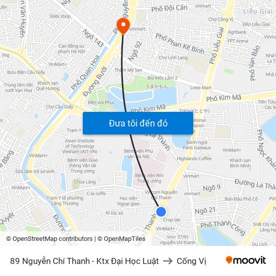 89 Nguyễn Chí Thanh - Ktx Đại Học Luật to Cống Vị map