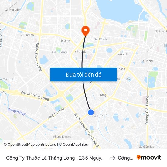 Công Ty Thuốc Lá Thăng Long - 235 Nguyễn Trãi to Cống Vị map