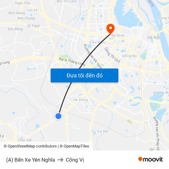 (A) Bến Xe Yên Nghĩa to Cống Vị map