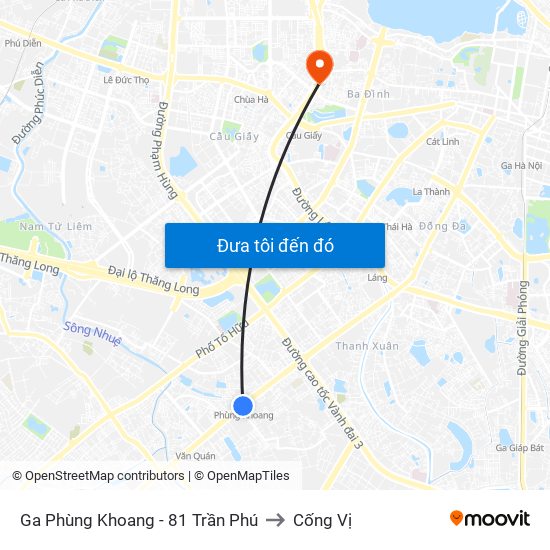 Ga Phùng Khoang - 81 Trần Phú to Cống Vị map