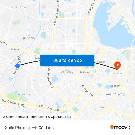 Xuân Phương to Cát Linh map