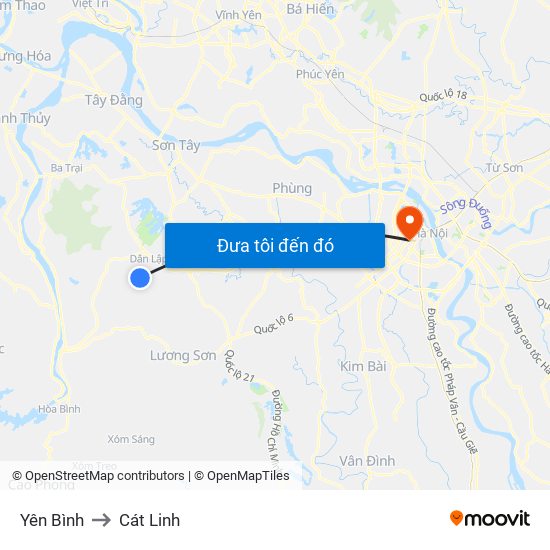 Yên Bình to Cát Linh map