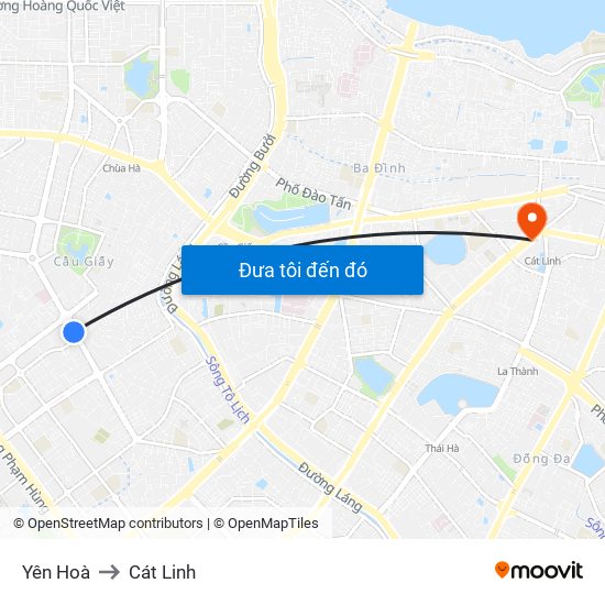 Yên Hoà to Cát Linh map