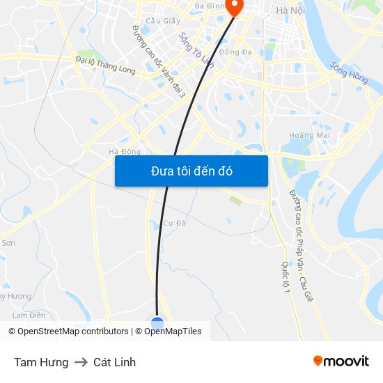 Tam Hưng to Cát Linh map