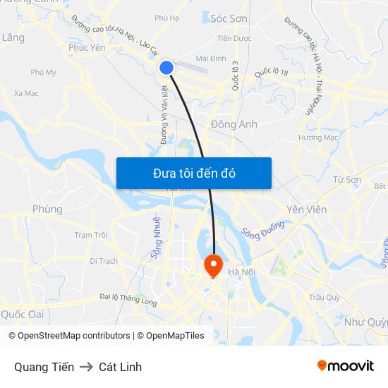 Quang Tiến to Cát Linh map
