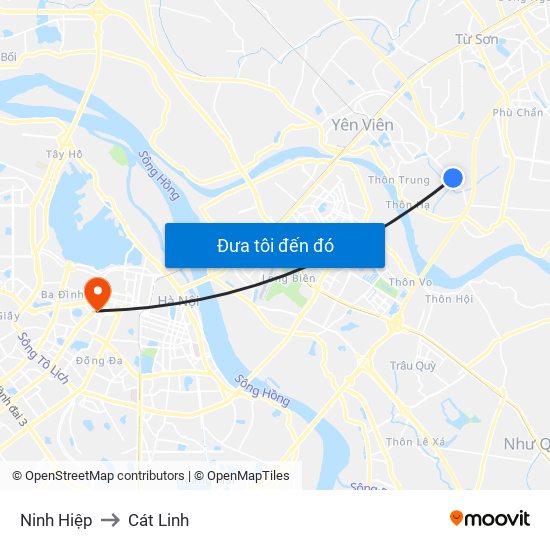 Ninh Hiệp to Cát Linh map