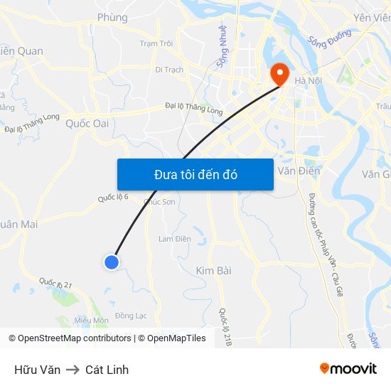 Hữu Văn to Cát Linh map