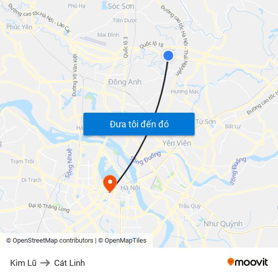 Kim Lũ to Cát Linh map