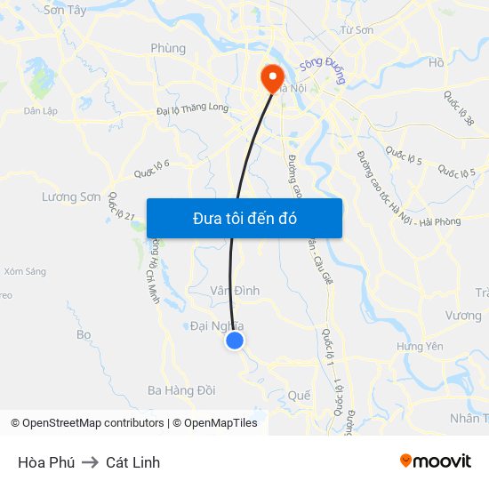 Hòa Phú to Cát Linh map