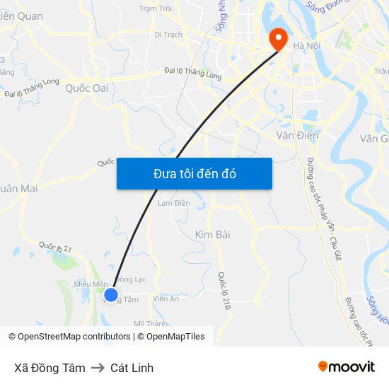 Xã Đồng Tâm to Cát Linh map