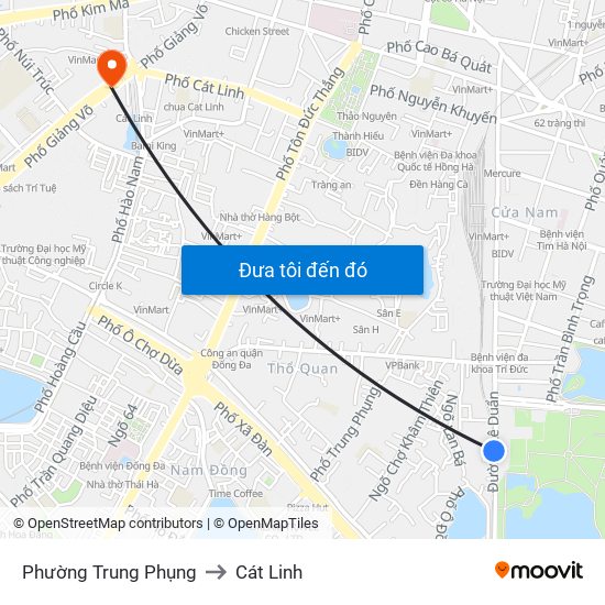 Phường Trung Phụng to Cát Linh map