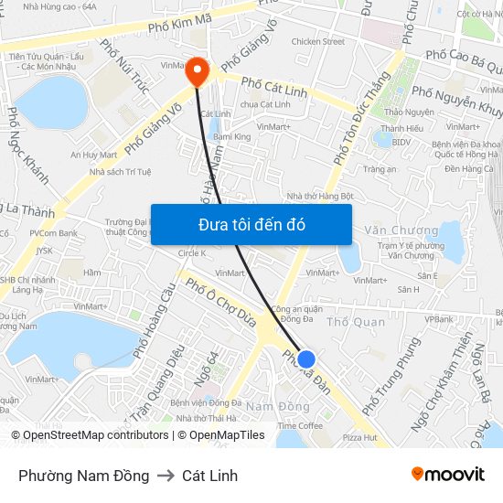 Phường Nam Đồng to Cát Linh map
