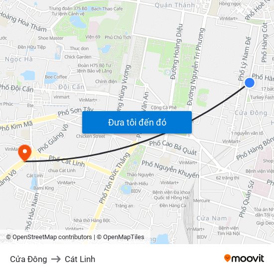 Cửa Đông to Cát Linh map