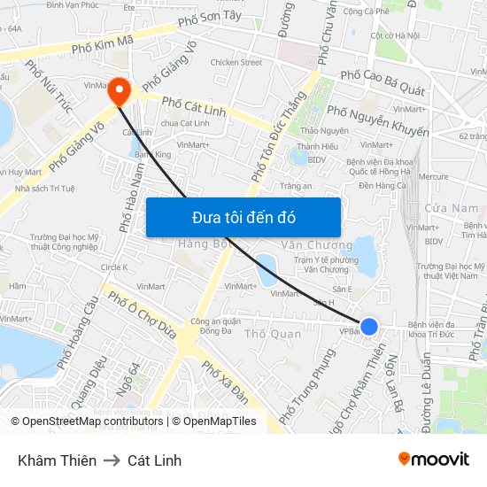 Khâm Thiên to Cát Linh map