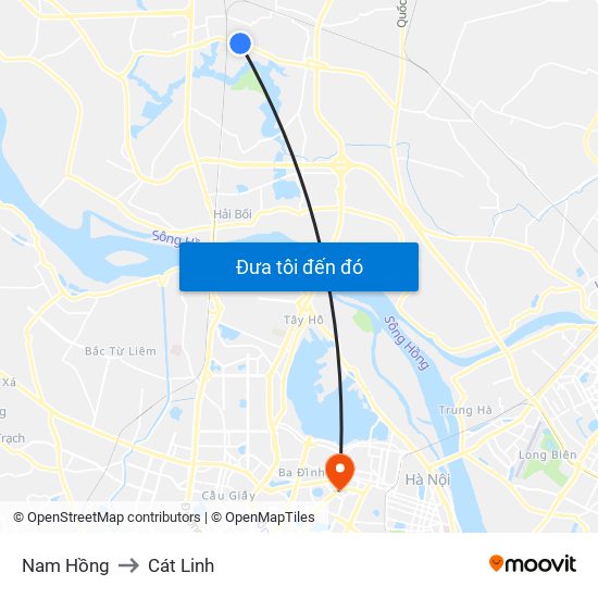 Nam Hồng to Cát Linh map