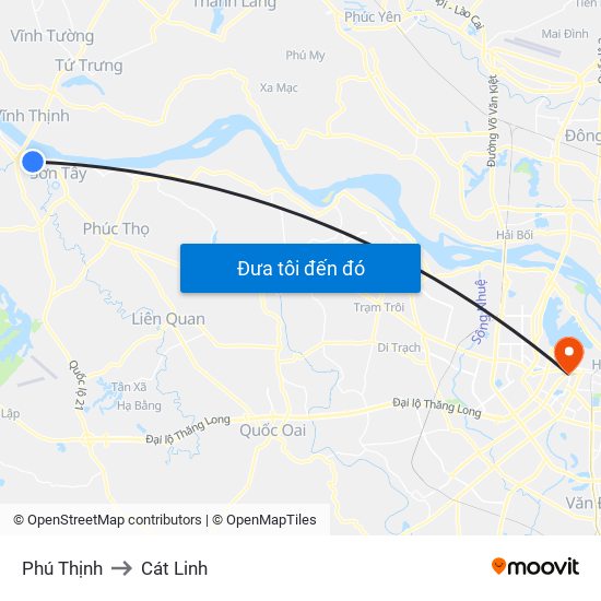 Phú Thịnh to Cát Linh map