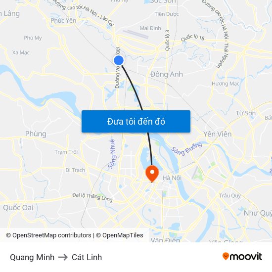 Quang Minh to Cát Linh map