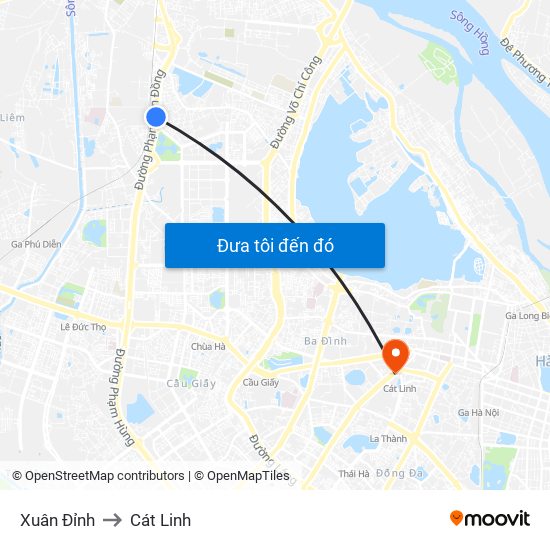 Xuân Đỉnh to Cát Linh map