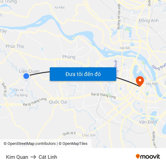 Kim Quan to Cát Linh map