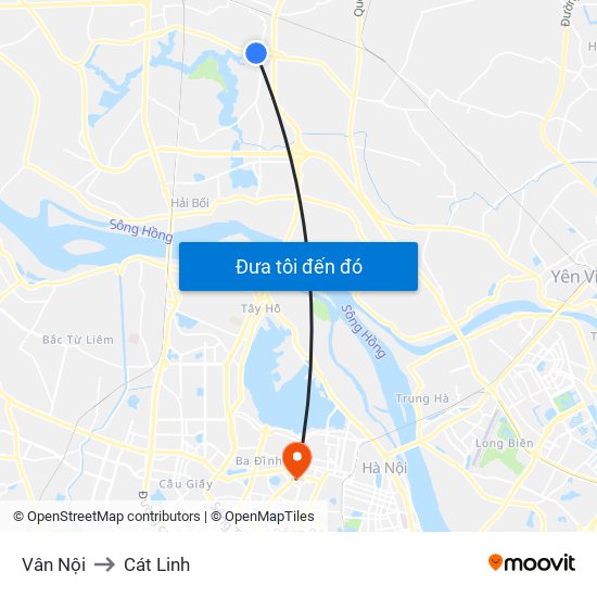 Vân Nội to Cát Linh map