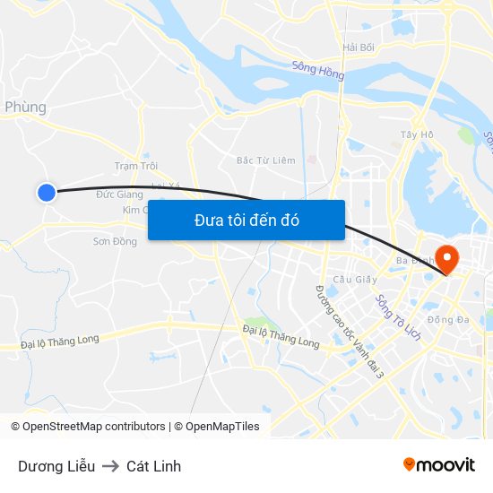 Dương Liễu to Cát Linh map
