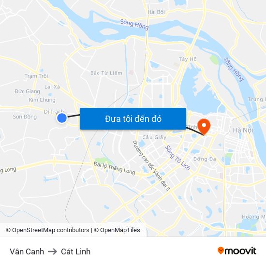 Vân Canh to Cát Linh map