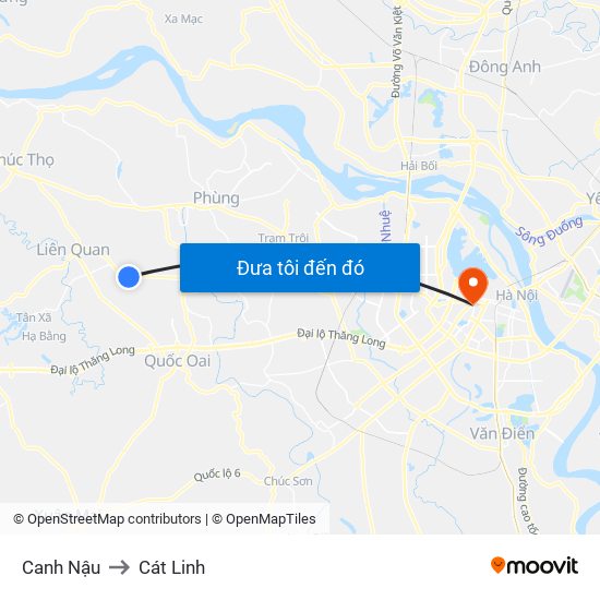 Canh Nậu to Cát Linh map