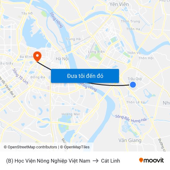 (B) Học Viện Nông Nghiệp Việt Nam to Cát Linh map