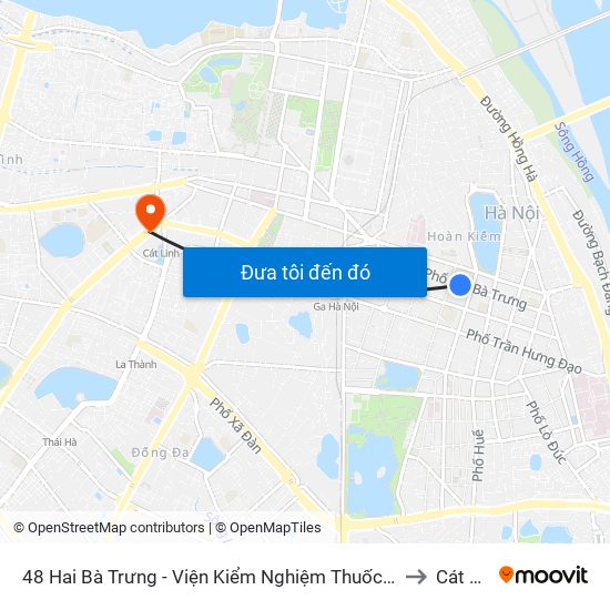 48 Hai Bà Trưng - Viện Kiểm Nghiệm Thuốc Trung Ương to Cát Linh map