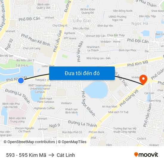 593 - 595 Kim Mã to Cát Linh map