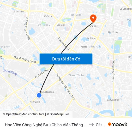 Học Viện Công Nghệ Bưu Chính Viễn Thông - Trần Phú (Hà Đông) to Cát Linh map