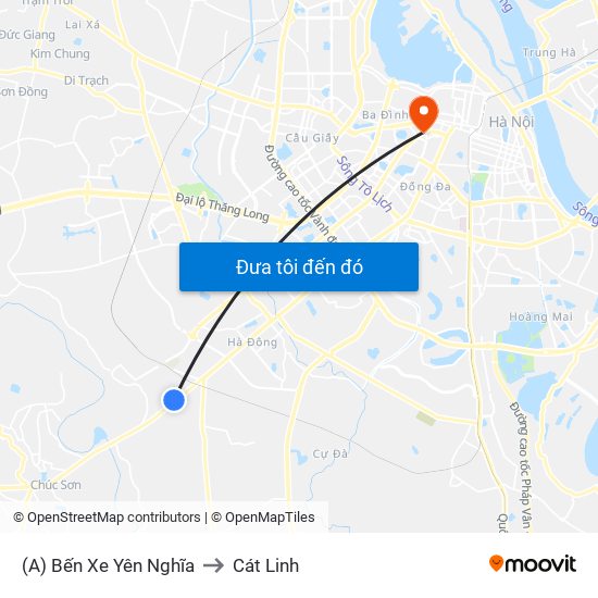 (A) Bến Xe Yên Nghĩa to Cát Linh map