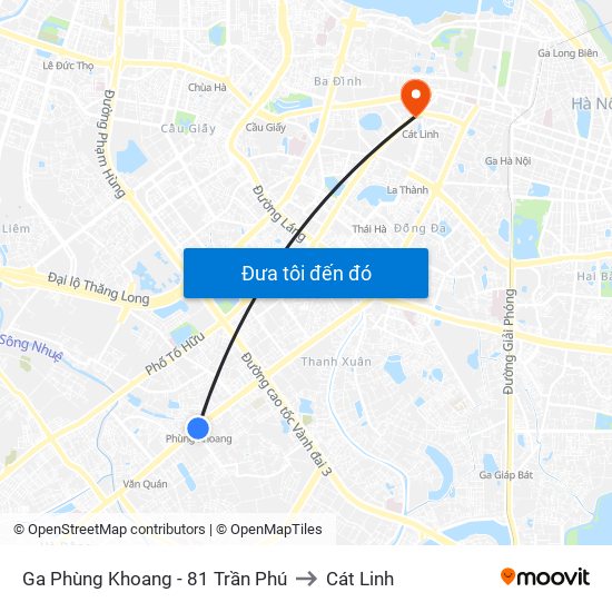 Ga Phùng Khoang - 81 Trần Phú to Cát Linh map