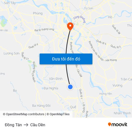 Đồng Tân to Cầu Dền map