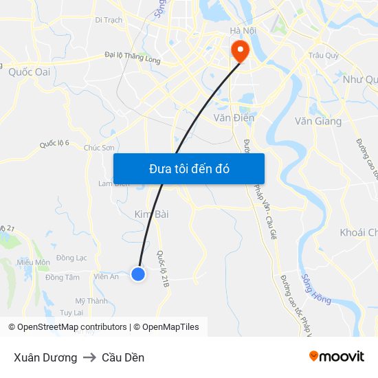 Xuân Dương to Cầu Dền map