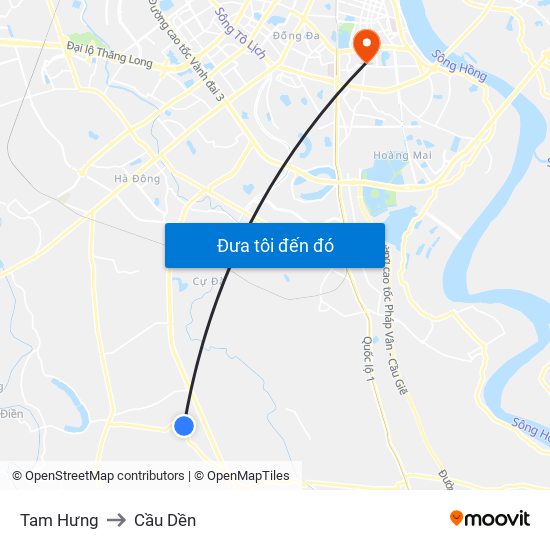 Tam Hưng to Cầu Dền map
