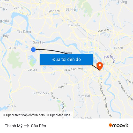 Thanh Mỹ to Cầu Dền map