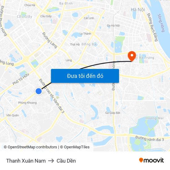 Thanh Xuân Nam to Cầu Dền map