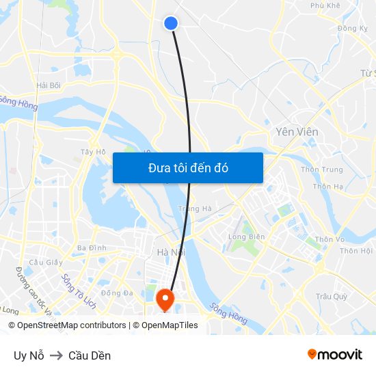 Uy Nỗ to Cầu Dền map